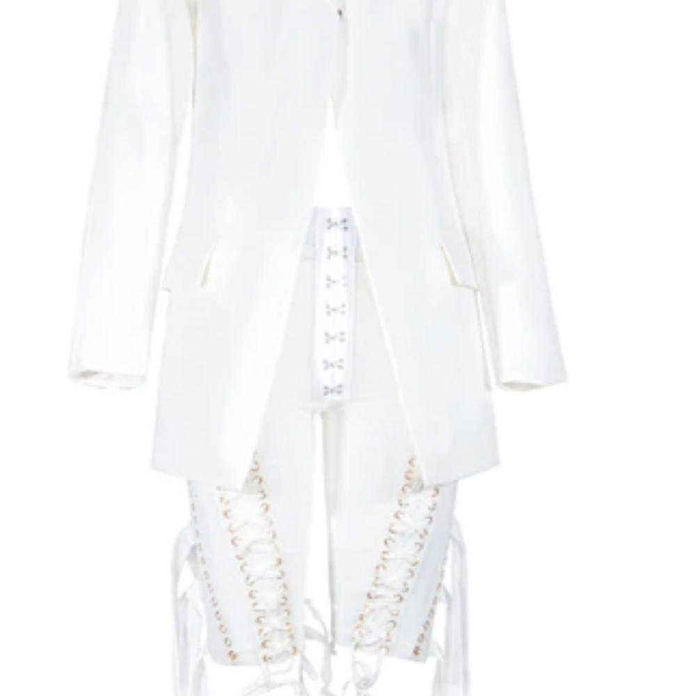 White Blazer Sheer Tie Shorts Set